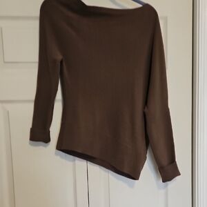 Express Off-the-Shoulder Brown Asymmetric Knit Sweater